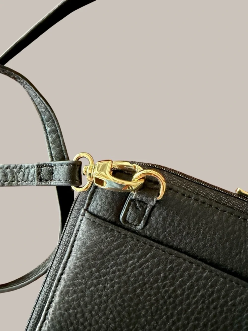 Levenger Black Pebbled Leather Crossbody with Gold Hardware